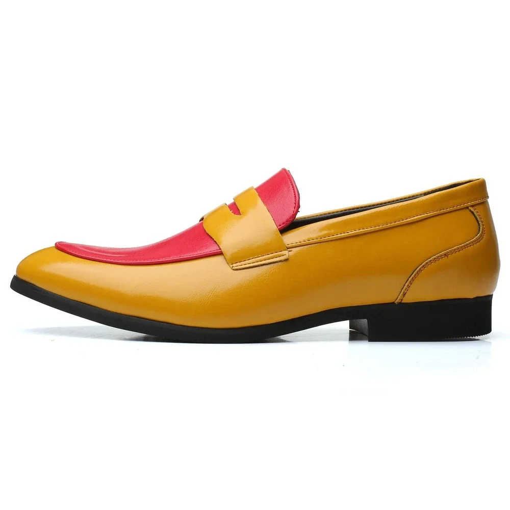 Men's Two-Tone Yellow and Red Slip-On Loafers